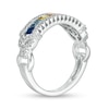 Thumbnail Image 1 of EFFY™ Collection Princess-Cut Multi-Color Sapphire and 1/4 CT. T.W. Diamond Bar Ring in 14K White Gold