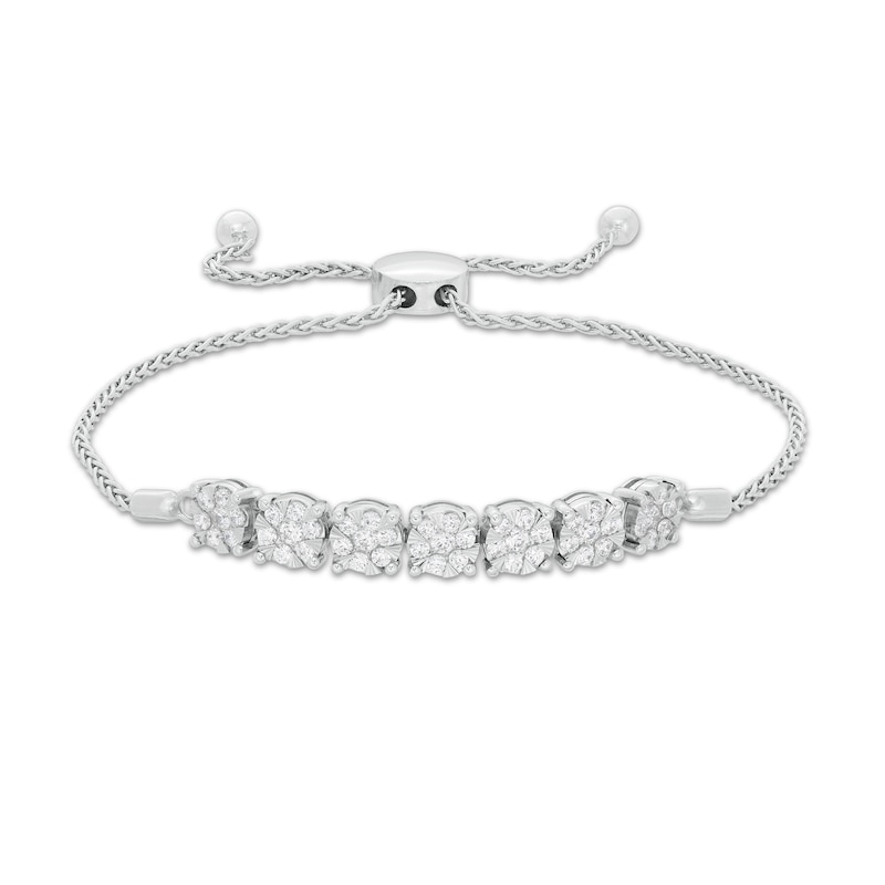 Main Image 1 of 1 CT. T.W. Composite Diamond Seven Stone Bolo Bracelet in 10K White Gold - 9.0"