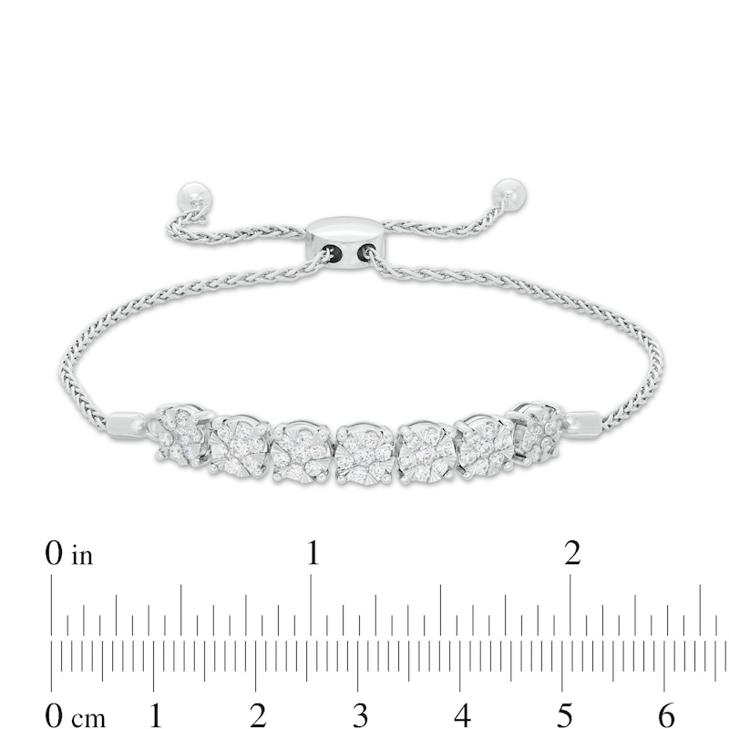 1 CT. T.W. Composite Diamond Seven Stone Bolo Bracelet in 10K White Gold - 9.0"