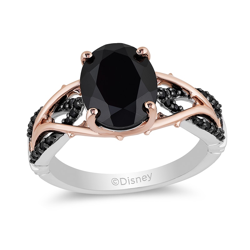 Enchanted Disney Villains Maleficent Onyx and 1/6 CT. T.W. Black Diamond Ring in Sterling Silver and 10K Rose Gold