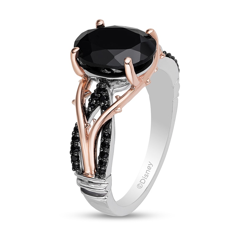 Enchanted Disney Villains Maleficent Onyx and 1/6 CT. T.W. Black Diamond Ring in Sterling Silver and 10K Rose Gold