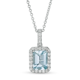 EFFY™ Collection Emerald-Cut Aquamarine and 1/5 CT. T.W. Diamond Frame Pendant in 14K White Gold