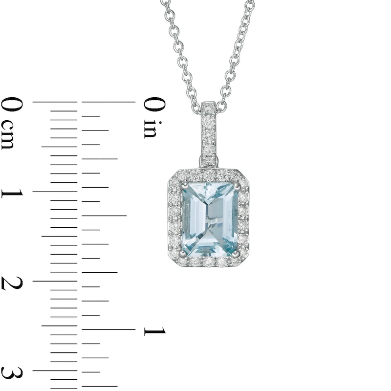 Main Image 2 of EFFY™ Collection Emerald-Cut Aquamarine and 1/5 CT. T.W. Diamond Frame Pendant in 14K White Gold
