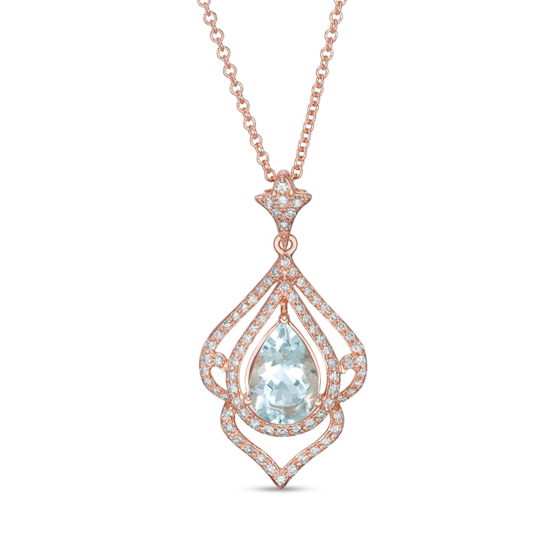 EFFY™ Collection Pear-Shaped Aquamarine and 1/4 CT. T.W. Diamond Frame Pendant in 14K Rose Gold