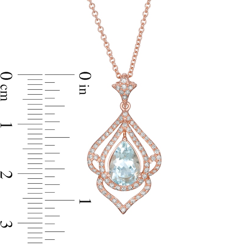EFFY™ Collection Pear-Shaped Aquamarine and 1/4 CT. T.W. Diamond Frame Pendant in 14K Rose Gold