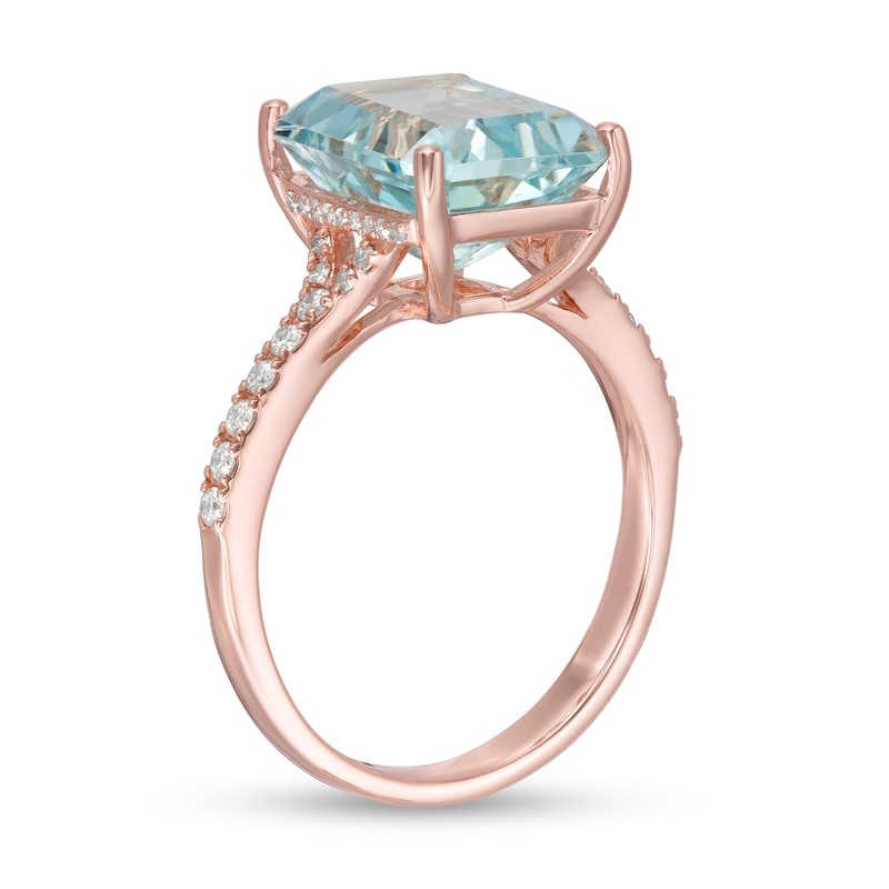 EFFY™ Collection Emerald-Cut Aquamarine and 1/5 CT. T.W. Diamond ring ...