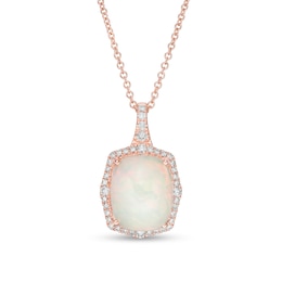 EFFY™ Collection Cushion-Cut Opal and 1/4 CT. T.W. Diamond Frame Pendant in 14K Rose Gold