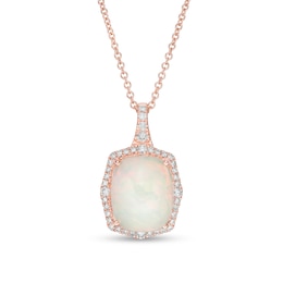 EFFY™ Collection Cushion-Shaped Opal and 1/4 CT. T.W. Diamond Frame Pendant in 14K Rose Gold