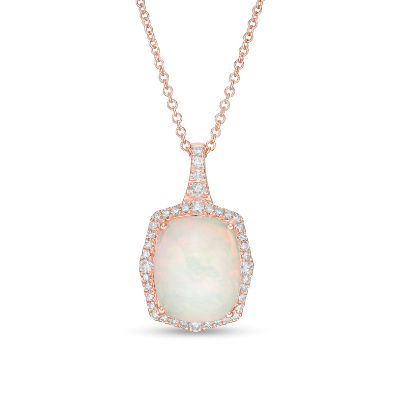 EFFY™ Collection Cushion-Cut Opal and 1/4 CT. T.W. Diamond Frame Pendant in 14K Rose Gold