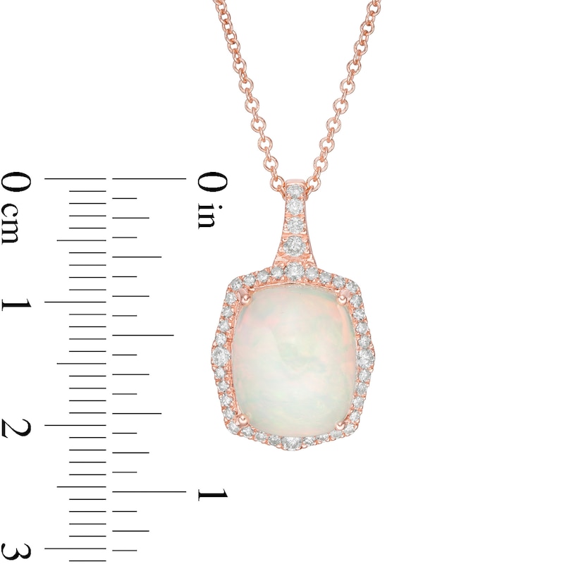 Main Image 2 of EFFY™ Collection Cushion-Shaped Opal and 1/4 CT. T.W. Diamond Frame Pendant in 14K Rose Gold