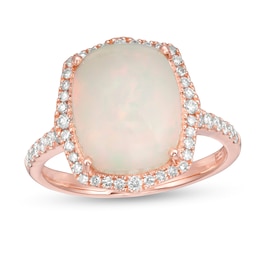 EFFY™ Collection Cushion-Cut Opal and 1/3 CT. T.W. Diamond Frame Ring in 14K Rose Gold