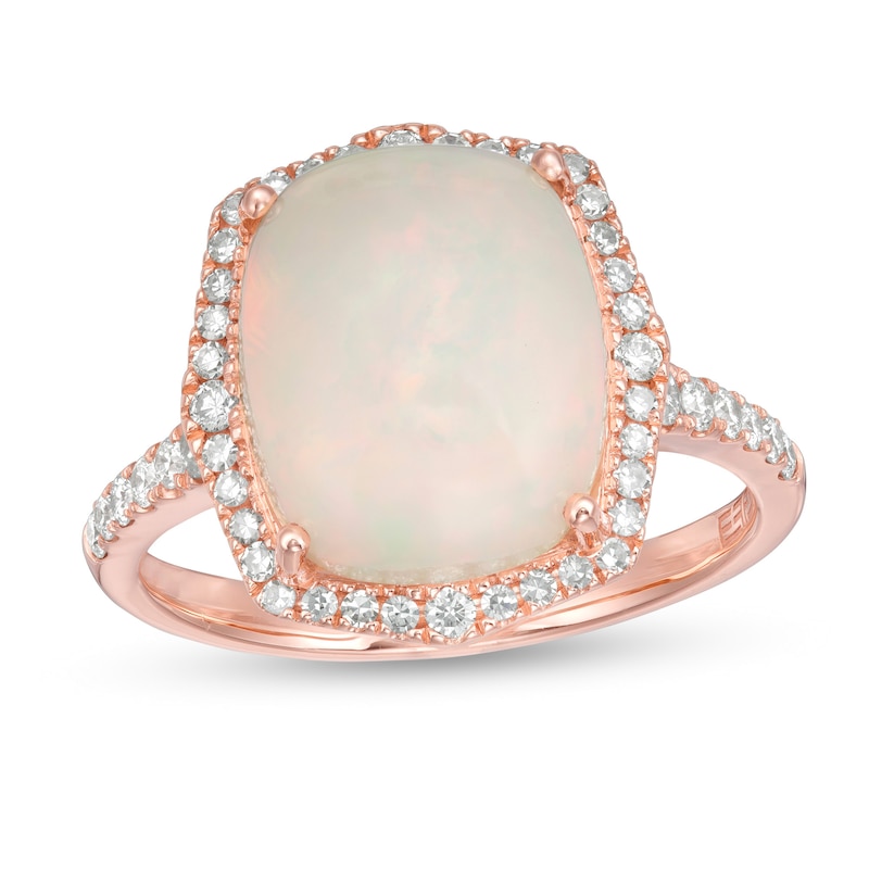 Main Image 1 of EFFY™ Collection Cushion-Shaped Opal and 1/3 CT. T.W. Diamond Frame Ring in 14K Rose Gold