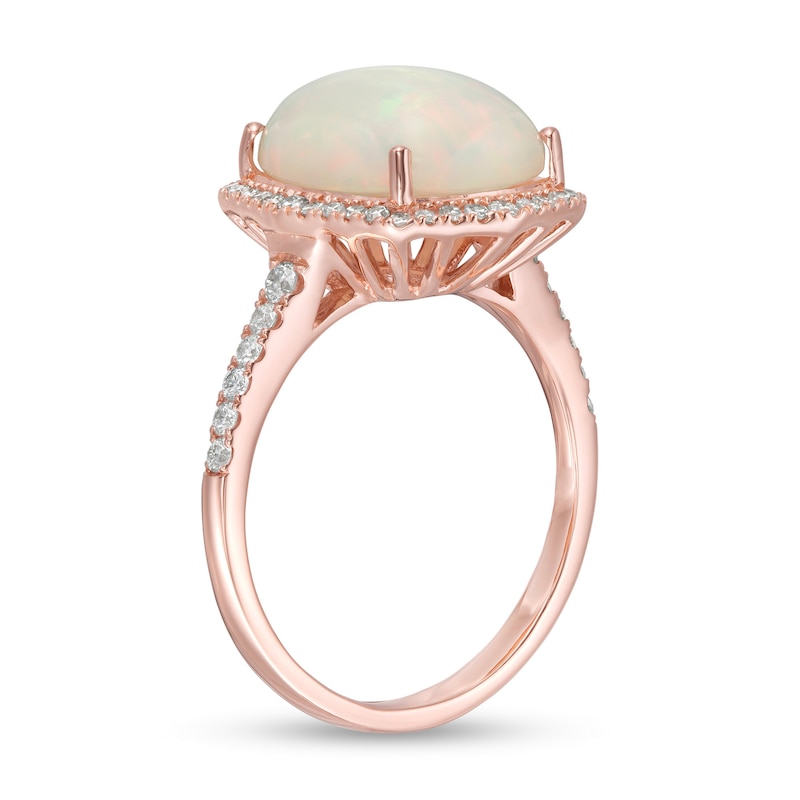 Main Image 2 of EFFY™ Collection Cushion-Shaped Opal and 1/3 CT. T.W. Diamond Frame Ring in 14K Rose Gold