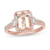Thumbnail Image 0 of EFFY™ Collection Emerald-Cut Morganite and 1/4 CT. T.W. Diamond Frame Ring in 14K Rose Gold