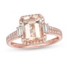 Thumbnail Image 1 of EFFY™ Collection Emerald-Cut Morganite and 1/4 CT. T.W. Diamond Frame Ring in 14K Rose Gold