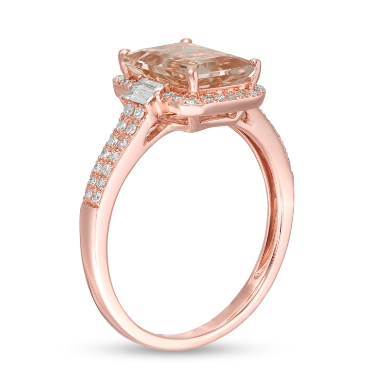 Main Image 2 of EFFY™ Collection Emerald-Cut Morganite and 1/4 CT. T.W. Diamond Frame Ring in 14K Rose Gold