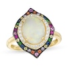 Thumbnail Image 0 of EFFY™ Collection Oval Opal, Multi-Gemstone and 1/6 CT. T.W. Diamond Double Frame Ring in 14K Gold