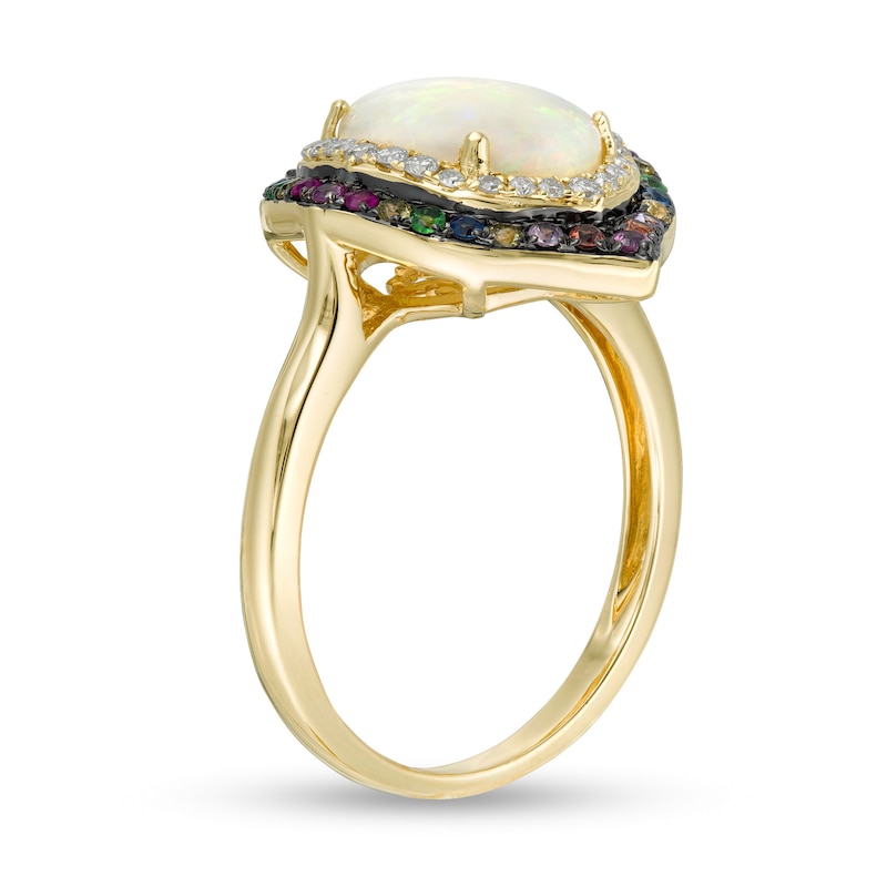Main Image 2 of EFFY™ Collection Oval Opal, Multi-Gemstone and 1/6 CT. T.W. Diamond Double Frame Ring in 14K Gold