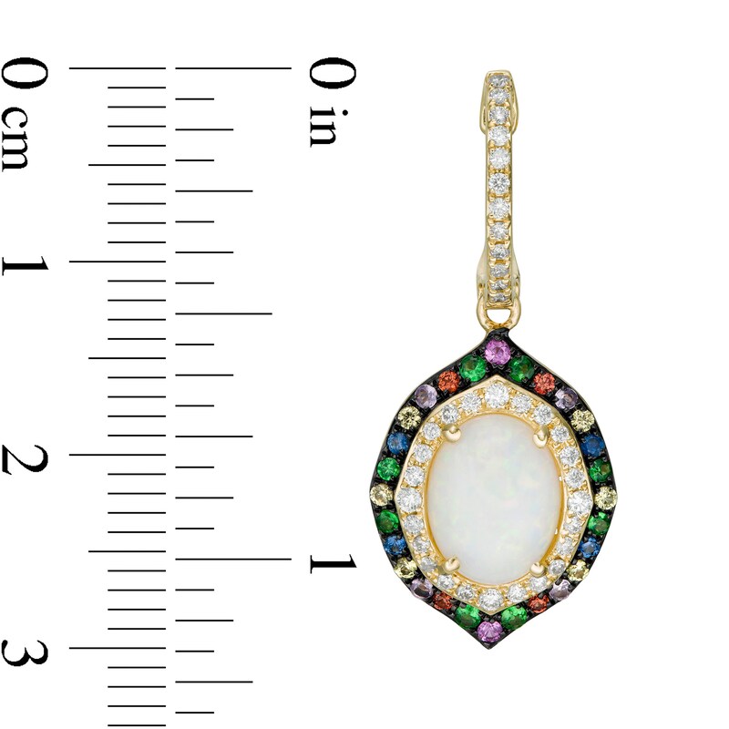 Main Image 2 of EFFY™ Collection Oval Opal, Multi-Gemstone and 1/3 CT. T.W. Diamond Double Frame Drop Earrings in 14K Gold