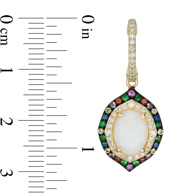 EFFY™ Collection Oval Opal, Multi-Gemstone and 1/3 CT. T.W. Diamond Double Frame Drop Earrings in 14K Gold