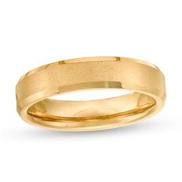 5.0mm Brushed Inlay Beveled Edge Wedding Band in Tungsten with Yellow IP