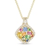 Thumbnail Image 0 of EFFY™ Collection Multi-Gemstone Cluster and 1/4 CT. T.W. Diamond Cushion Frame Pendant in 14K Gold