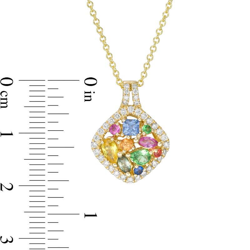 EFFY™ Collection Multi-Gemstone Cluster and 1/4 CT. T.W. Diamond Cushion Frame Pendant in 14K Gold