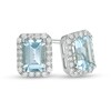 Thumbnail Image 1 of EFFY™ Collection Emerald-Cut Aquamarine and 1/4 CT. T.W. Diamond Frame Stud Earrings in 14K White Gold