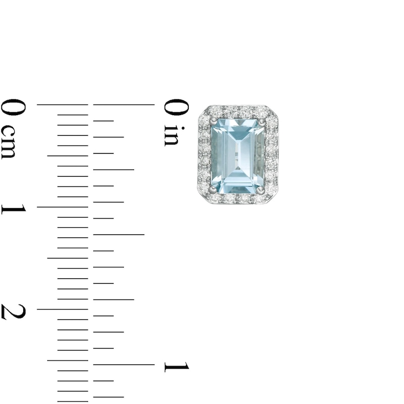 Main Image 2 of EFFY™ Collection Emerald-Cut Aquamarine and 1/4 CT. T.W. Diamond Frame Stud Earrings in 14K White Gold