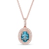 Thumbnail Image 0 of EFFY™ Collection Oval London Blue Topaz and 1/5 CT. T.W. Diamond Double Frame Drop Pendant in 14K Rose Gold