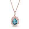 Thumbnail Image 1 of EFFY™ Collection Oval London Blue Topaz and 1/5 CT. T.W. Diamond Double Frame Drop Pendant in 14K Rose Gold