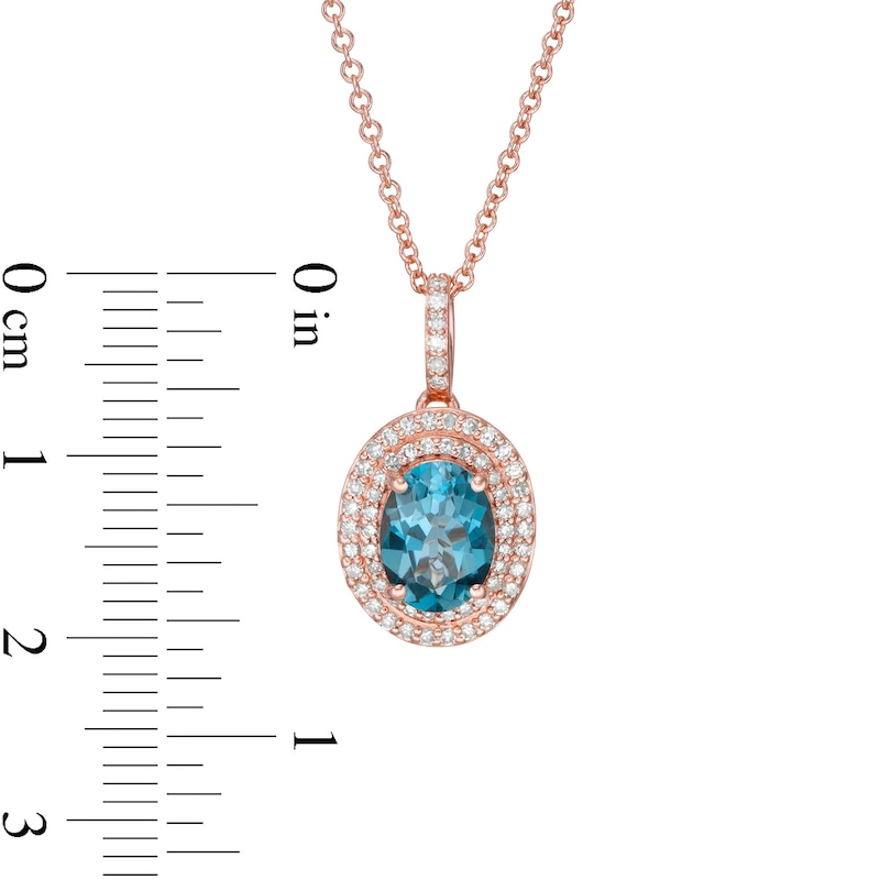EFFY™ Collection Oval London Blue Topaz and 1/5 CT. T.W. Diamond Double Frame Drop Pendant in 14K Rose Gold