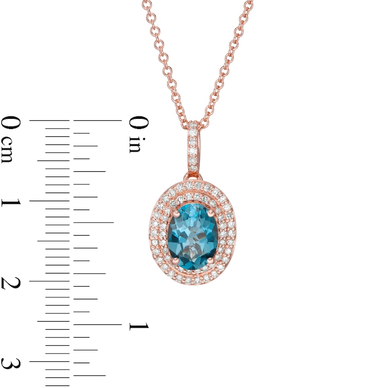 Main Image 2 of EFFY™ Collection Oval London Blue Topaz and 1/5 CT. T.W. Diamond Double Frame Drop Pendant in 14K Rose Gold