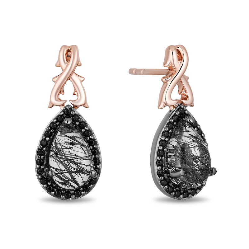 Enchanted Disney Villains Maleficent Quartz and 1/6 CT. T.W. Diamond Drop Earrings in Sterling Silver and 10K Rose Gold