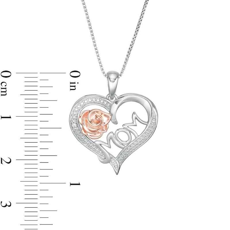 Main Image 2 of Diamond Accent Solitaire "MOM" and Rose in Heart Pendant in Sterling Silver and 10K Rose Gold