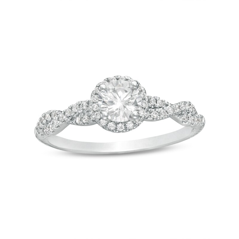Main Image 1 of 3/4 CT. T.W. Diamond Frame Twist Shank Engagement Ring in 14K White Gold