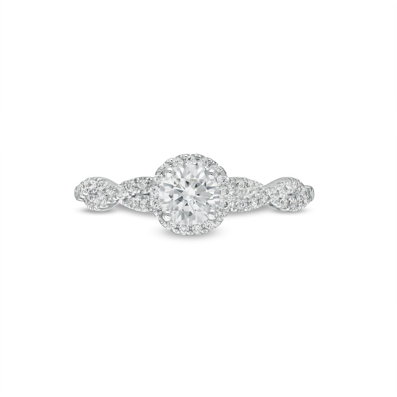 Main Image 4 of 3/4 CT. T.W. Diamond Frame Twist Shank Engagement Ring in 14K White Gold