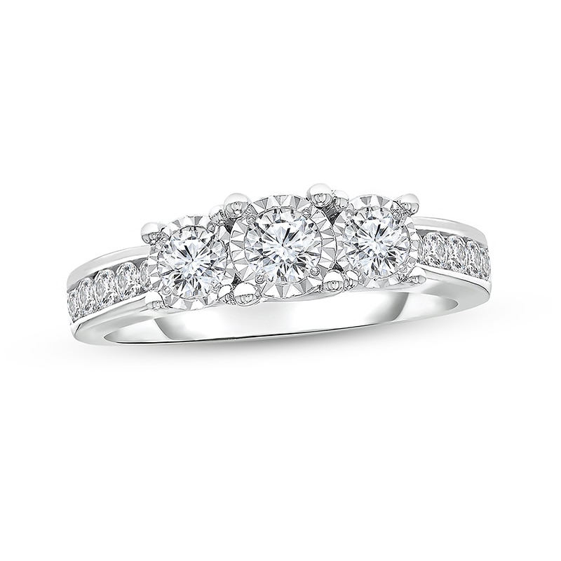 Main Image 1 of 1 CT. T.W. Diamond Three Stone Engagement Ring in 10K White Gold