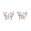 Thumbnail Image 1 of Enchanted Disney Mulan 1/10 CT. T.W. Diamond Butterfly Stud Earrings in Sterling Silver and 10K Rose Gold