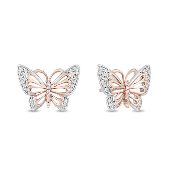 Enchanted Disney Mulan 1/10 CT. T.W. Diamond Butterfly Stud Earrings in Sterling Silver and 10K Rose Gold Enchanted Disney Mulan 1/10 CT. T.W. Diamond Butterfly Stud Earrings in Sterling Silver and 10K Rose Gold