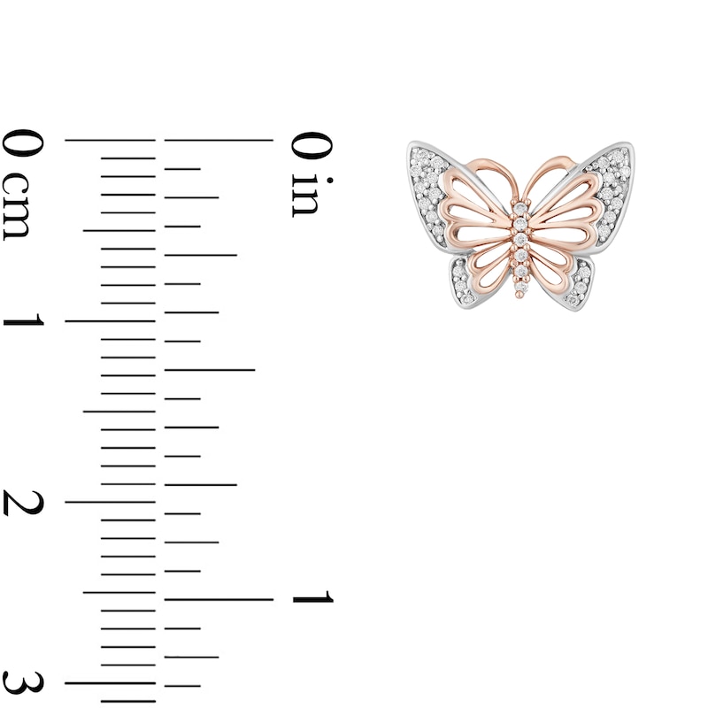 Main Image 2 of Enchanted Disney Mulan 1/10 CT. T.W. Diamond Butterfly Stud Earrings in Sterling Silver and 10K Rose Gold