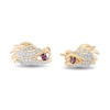 Enchanted Disney Mulan Garnet and 1/10 CT. T.W. Diamond Mushu Dragon Stud Earrings in 10K Gold