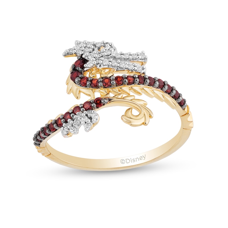 Main Image 1 of Enchanted Disney Mulan Garnet and 1/15 CT. T.W. Diamond Mushu Dragon Ring in 10K Gold - Size 7