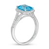 Thumbnail Image 3 of Emerald-Cut Swiss Blue Topaz and White Lab-Created Sapphire Octagonal Frame Split Shank Ring in Sterling Silver