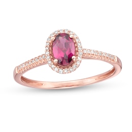 Oval Garnet and 1/10 CT. T.W. Diamond Frame Ring in 10K Rose Gold