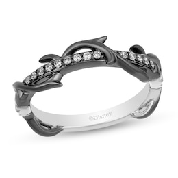 Enchanted Disney Villains Maleficent 1/10 CT. T.W. Diamond Thorn Band in 14K White Gold and Black Rhodium