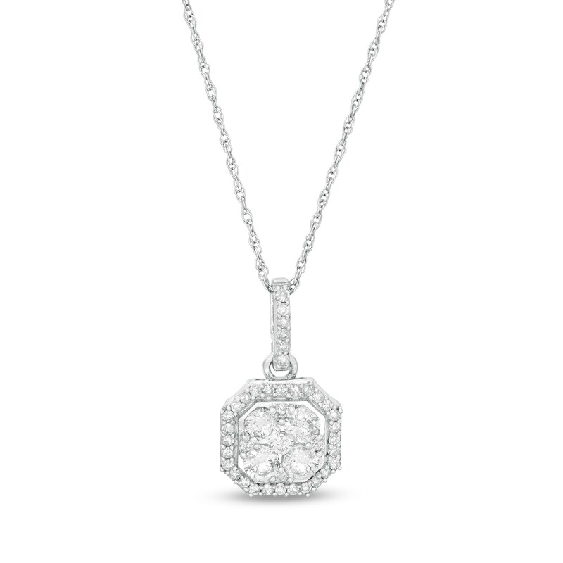 Main Image 1 of 1/2 CT. T.W. Diamond Octagonal Frame Pendant in 10K White Gold