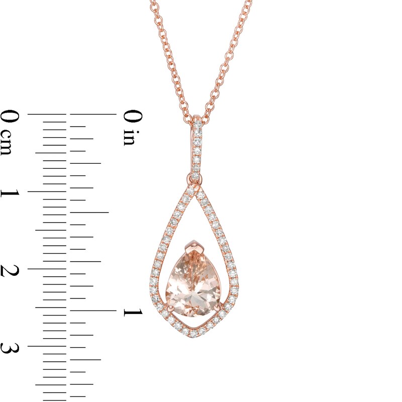 Main Image 2 of EFFY™ Collection Pear-Shaped Morganite and 1/5 CT. T.W. Diamond Open Frame Teardrop Pendant in 14K Rose Gold