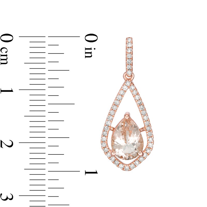 Main Image 2 of EFFY™ Collection Pear-Shaped Morganite and 1/3 CT. T.W. Diamond Open Frame Teardrop Earrings in 14K Rose Gold
