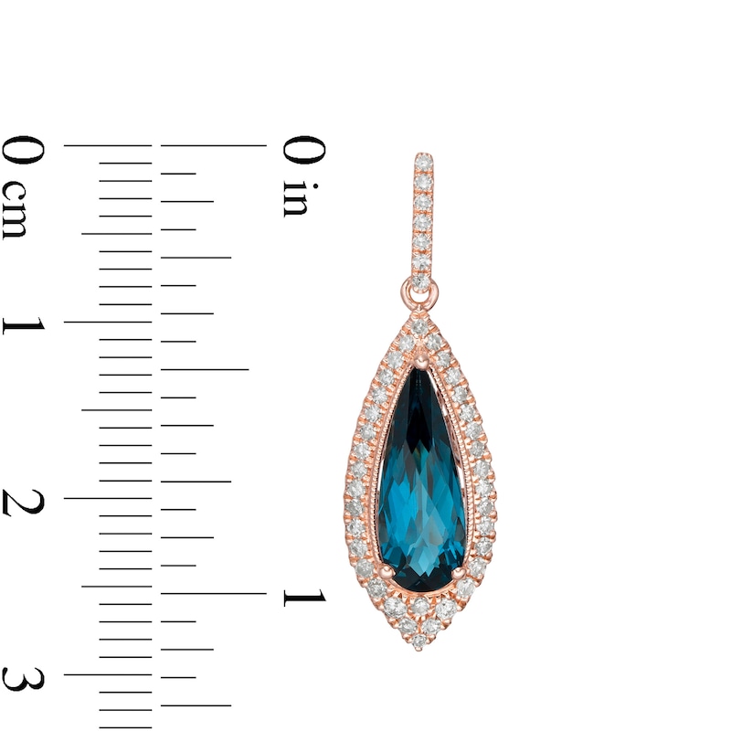 Main Image 2 of EFFY™ Collection Elongated Pear-Shaped London Blue Topaz and 3/8 CT. T.W. Diamond Teardrop Earrings in 14K Rose Gold